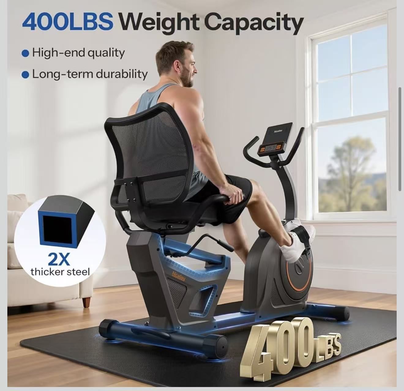 Reclining stationary bicycle with a weight capacity of 400 pounds $199