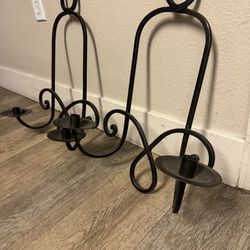 Pair of Double Arm Wrought Iron Wall Sconce Candle Holders