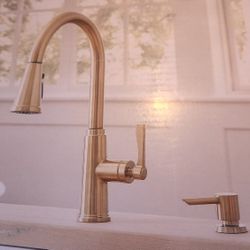 allen + roth Townley Brushed Gold Single Handle Deck-mount Pull-down Kitchen Faucet