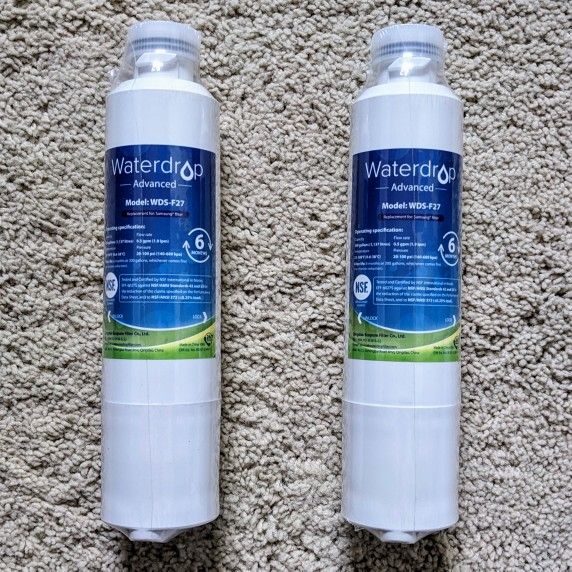 Pair of Waterdrop Advanced WDS-F27 refrigerator water filter replacement filters for Samsung fridge