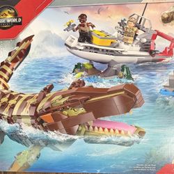 LEGO Jurassic World Brick-Built Mosasaurus Boat Mission Dinosaur  