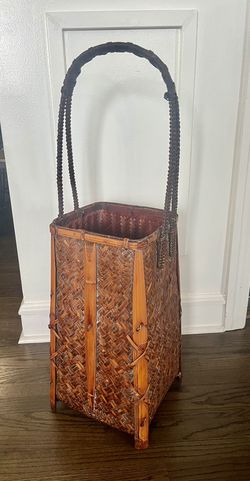 Vintage Japanese woven bamboo ikebana basket With Arch Handle