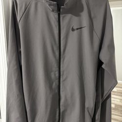 Nike Dri-Fit Full Zip Gray Fleece Jacket Men’s Large Swoosh Logo Rare Nylon