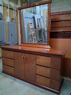 Wood Dresser with Mirror and Drawers