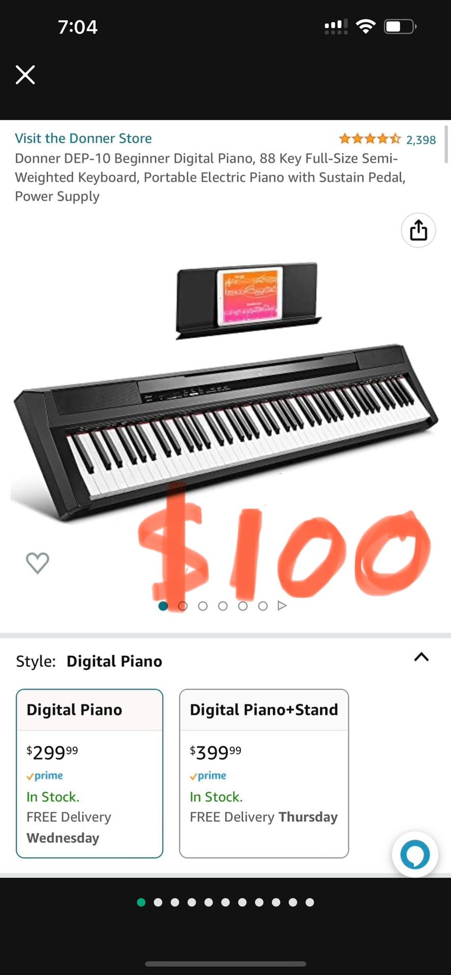 Donner DEP-10 88 Key Semi Weighted Portable Digital Piano Keyboard With One Pedal