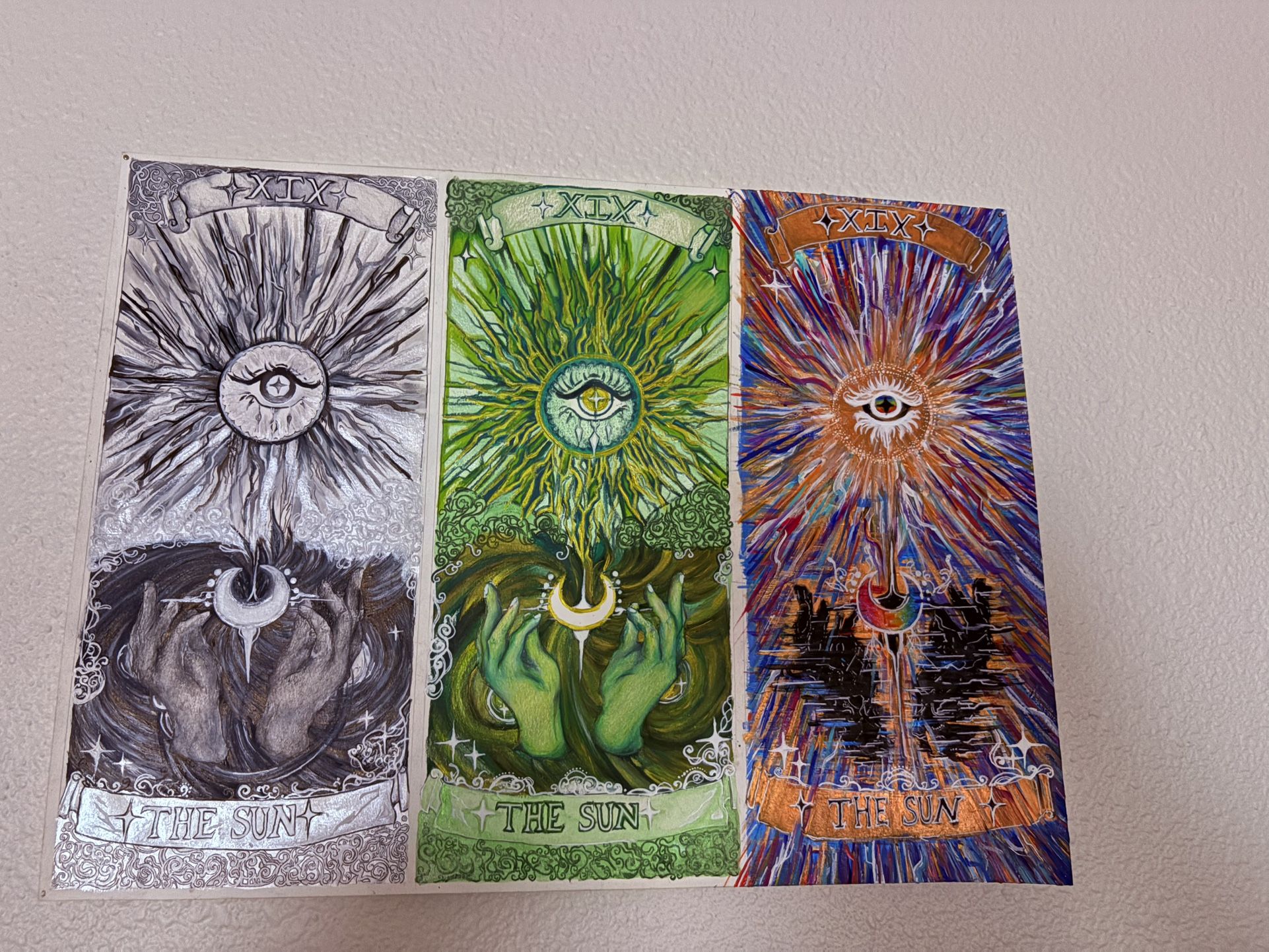 Original Tarot Art – “The Sun” Triptych – Mixed Media 18x24 – Occult / Surreal / Gallery Art