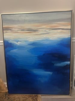 **Large Blue Abstract Canvas Wall Art – 41.5” x 52” – Home Staging Décor**
