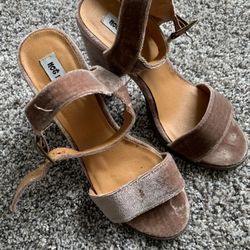 Mauve Velvet Block Heels 