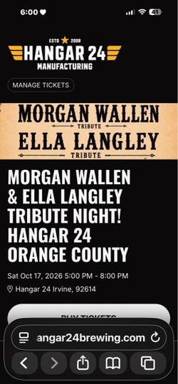 4 tix Morgan Wallen Ella langley tribute tustin