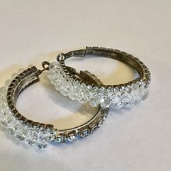 Vintage silver-toned hoop, crystal earrings