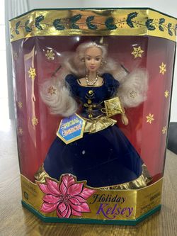Barbie Holiday Kelsey Special Edition Doll 1996 Blonde Blue Gown Kid Kore NEW