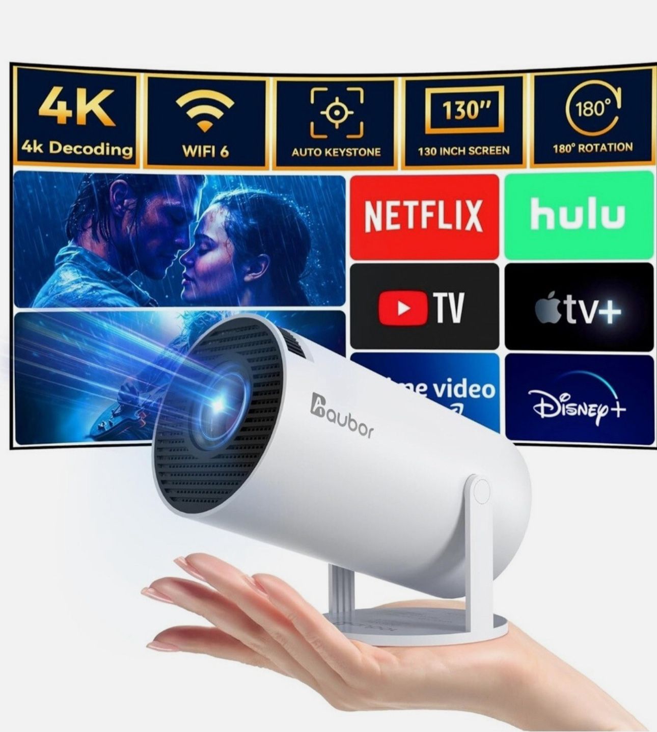 Aubar 4k Smart Projector *New In Box