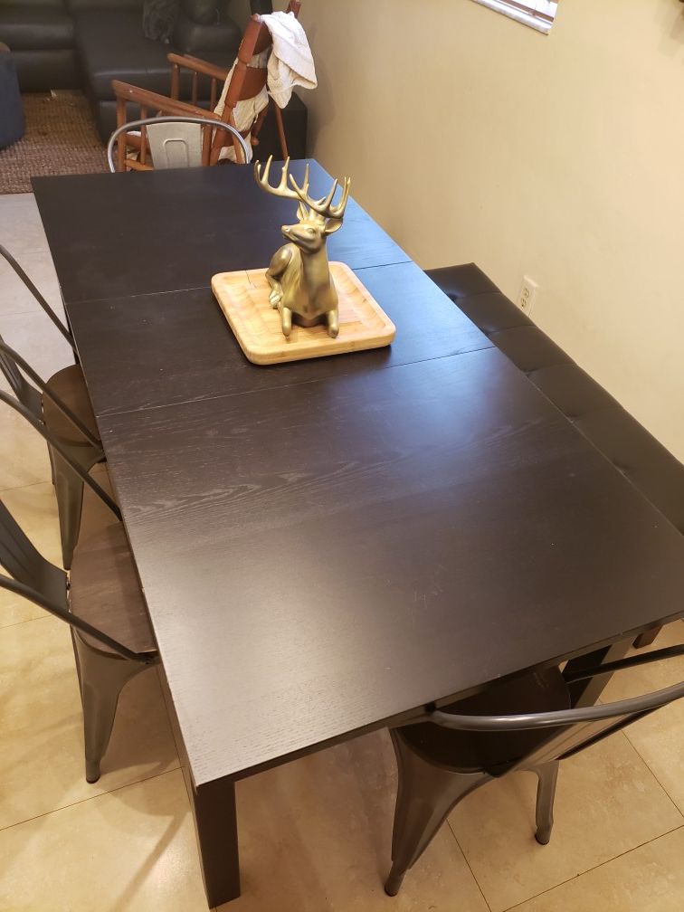 6 person dining table with chairs and bench