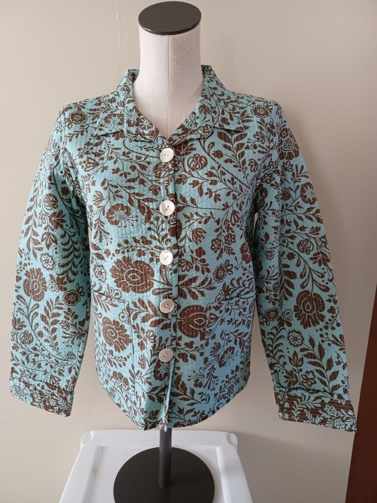 Nomadic Traders Reversible Teal Quilted Small Jacket Blazer