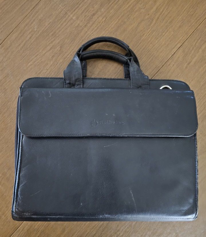Franklin Covey Attache Case Leather Made Double Gusset Briefcase Planner Used