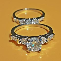 Brilliant Cut White Sapphire Silver Ring Set Size 6 Stamped 