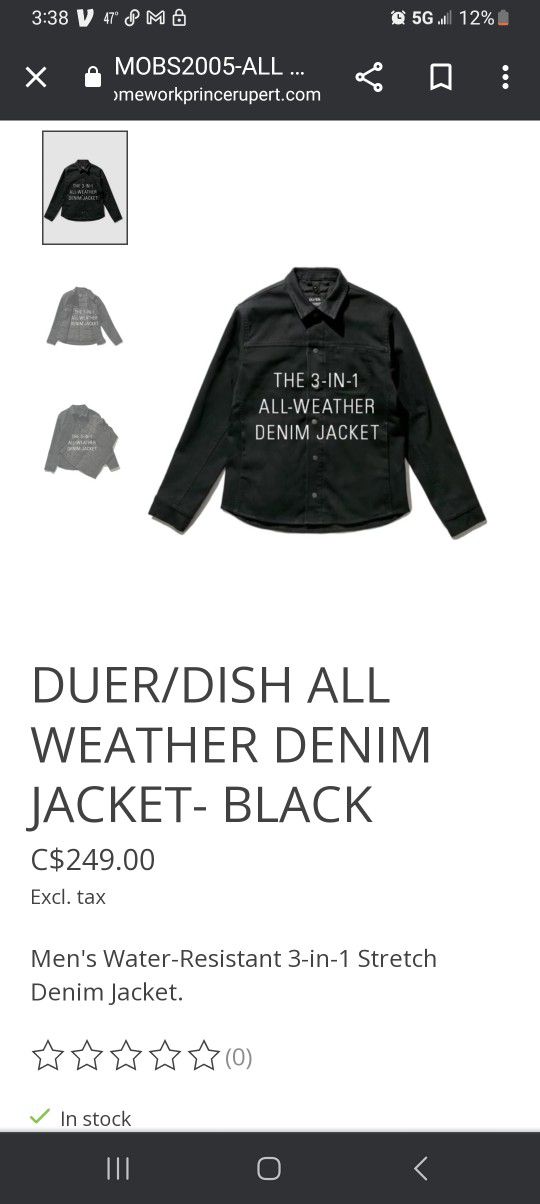 DU/ER Men's Water-Resistant 3-in-1 Stretch Denim Jacket