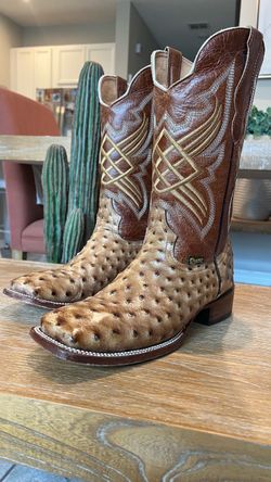 Elliut Western Cowboy Boots – Ostrich Print – Size 9