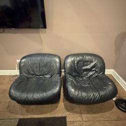 2 Black Leather Couch Chairs 