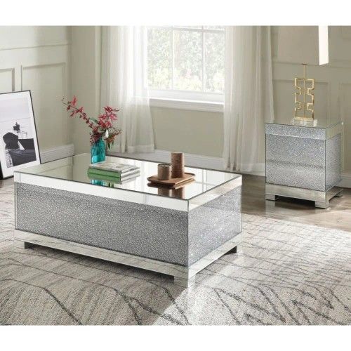 GLAM BLING CENTER COFFEE TABLE FAUX ROUND CRYSTALS MESA DE CENTRO BRILLANTS ESPEJO VIDRIO,All Products : American Fashion Style Bags On Sale