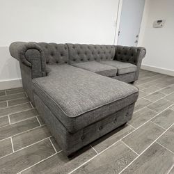 Sectional Gray Fabric Sofa Tufted Couch L Shape MCM FREE DELIVERY