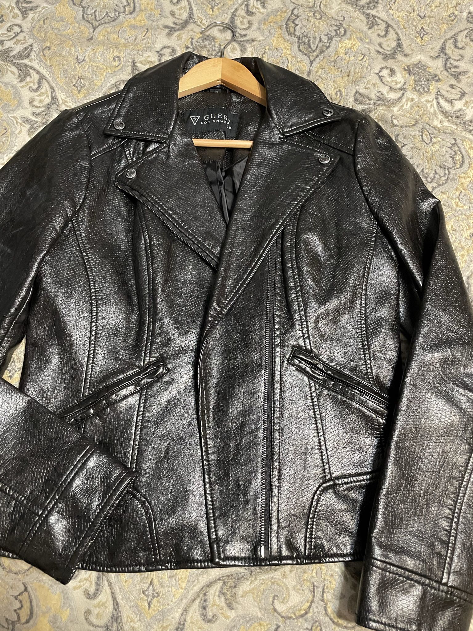 Womens GUESS Leather Jacket Size Large