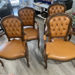 (set of 4) Vintage Late 20th Century Chateau d'Ax Louis XV Leather Chair