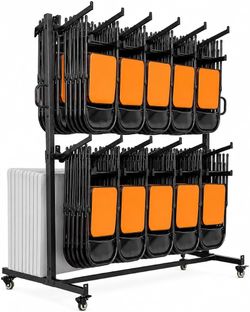 Double Layer Folding Chair Storage Rack w/ Wheels – Holds Up to 84 Chairs