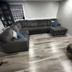 Couch For Sale- Large Gray Sectional L-Shaped With Pillows. 