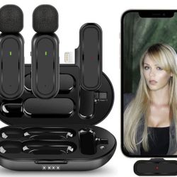 NLYENHITS Lavalier Wireless Microphone for Video Recording for iPhone iPad, 2 Professional Clip-on Plug-Play Mini Lapel Mic with Charging Case for Con