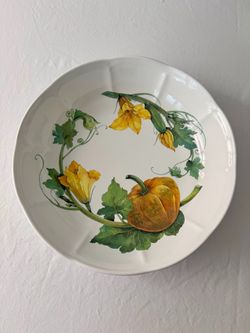 Italian Ceramic Pumpkin Serving Bowl COS-MET Botanical Floral Scalloped