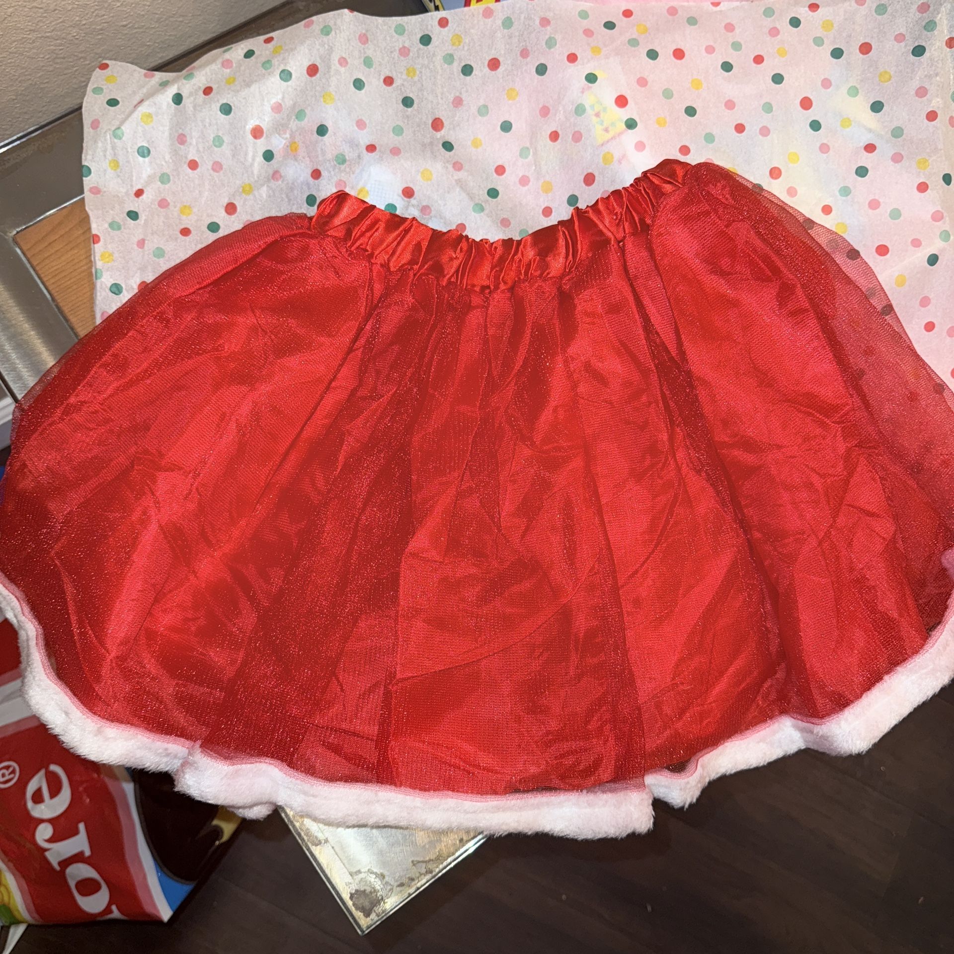 Christmas Skirt Santa For Girl Ages 4-8 Elastic Skirt