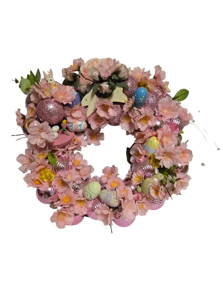 pink floral small Easter wreath 10"