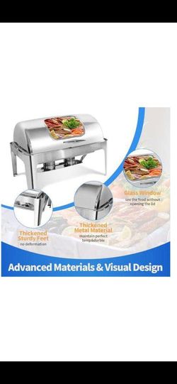 Roll Top Series 13 qt. Silver Stainless Steel Food Warmer Chafing Dish Buffet Set with Perspective Window Versatile Pans new open box