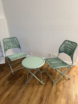 Folding Patio Bistro Set Mint Pastel Chair Table Acapulco Wicker