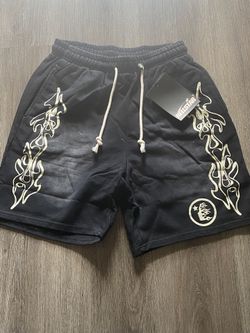 Hellstar black and white flame shorts