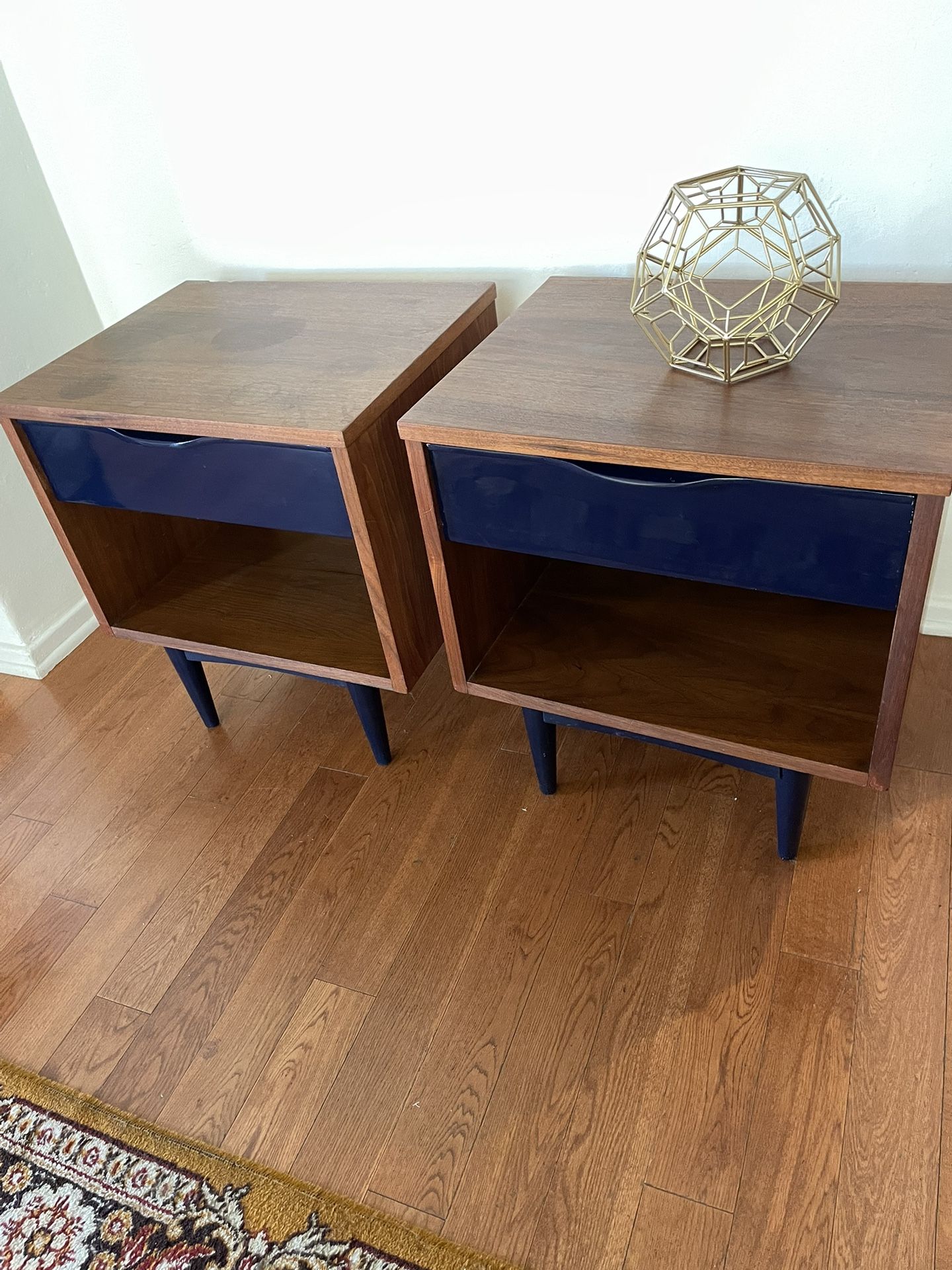 Mcm Blue & Walnut End Tables
