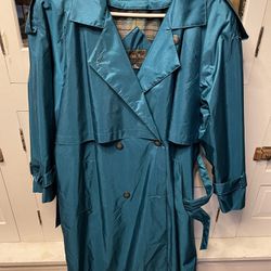 Vintage BRITISH MIST Trench Rain Coat Teal Size 14P VG 