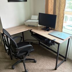 Corner Unit Desk with monitor and chair