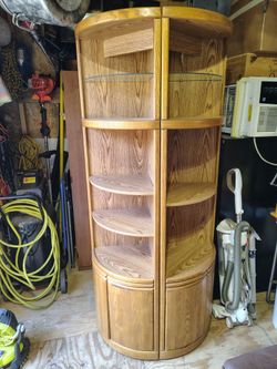 Oak Wood Curved Corner Display Cabinet