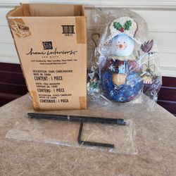 NEW VINTAGE THOME INTERIORS Snowman Garden Stake Outdoor Tealight Yard Stake 29"