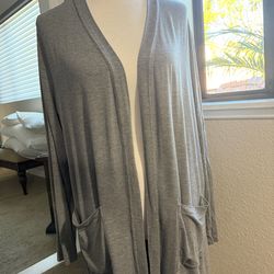 Women’s Open Front Cardigan Sweater 2 Front Pockets Size Large Gray