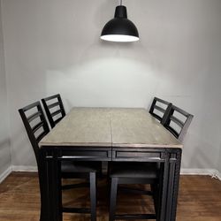 Heavy Stone-Look Wood Dining Table Set
