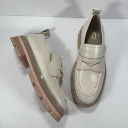 ASH Genial Bis Off White Leather Lug Sole Platform Loafers Women Size 10
