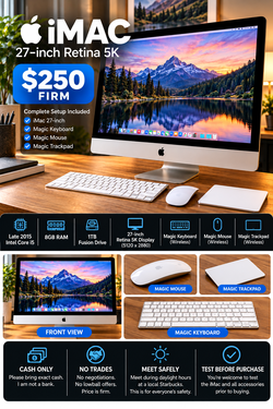 💻✨ APPLE iMAC 27” RETINA 5K + MAGIC KEYBOARD & MOUSE/MAGIC TRACKPAD — $250 FIRM! ✨💻