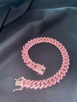 Pink Iced Out Cuban Link Bracelet