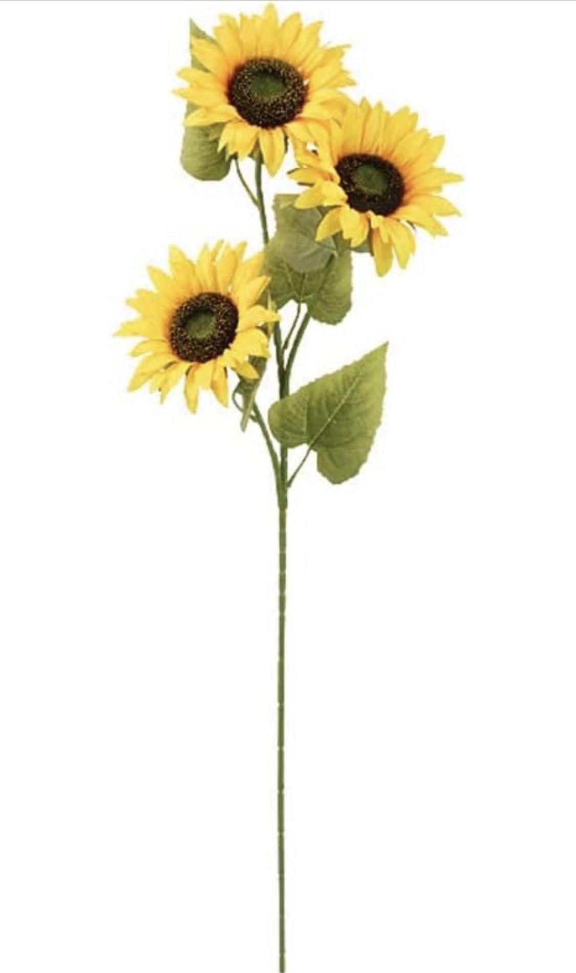 Artificial Yellow Sunflower  3 Full Blooms with Green