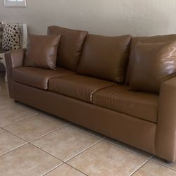 Leather Sectional Sofa Couch With Bed (Queen)