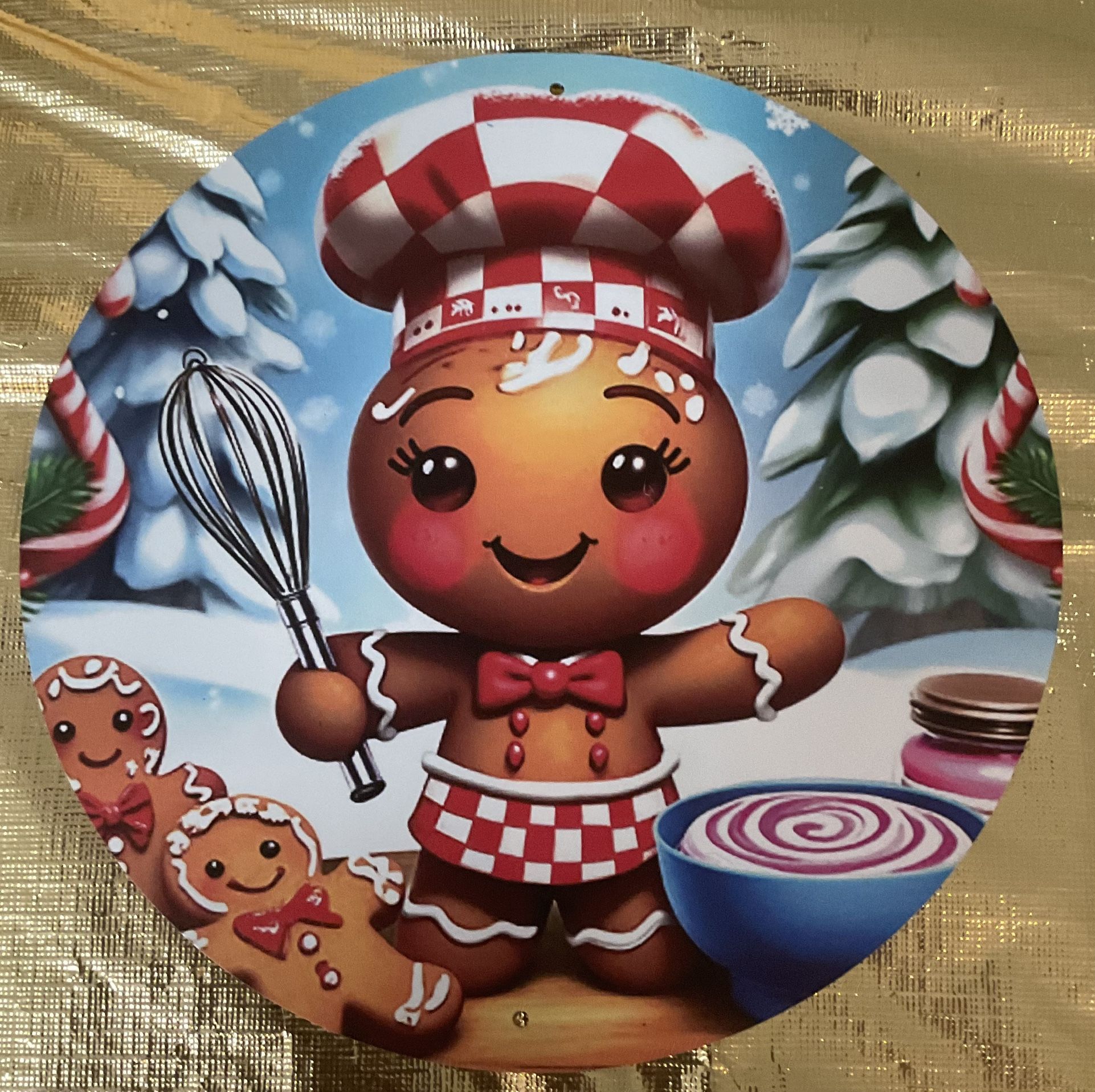 NEW ROUND TIN GINGERBREAD DECOR SIGNS WALL HANGINGS