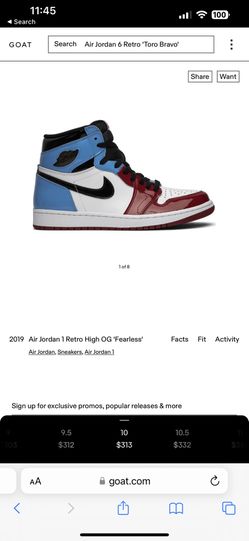 Air Jordan 1 High Og “fearless” Men Size 10